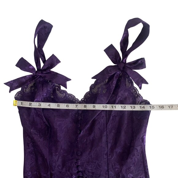 Victorias Secret Small Vintage Purple Satin & Lace Bodysuit Bows Sexy Gold Label - Picture 7 of 16